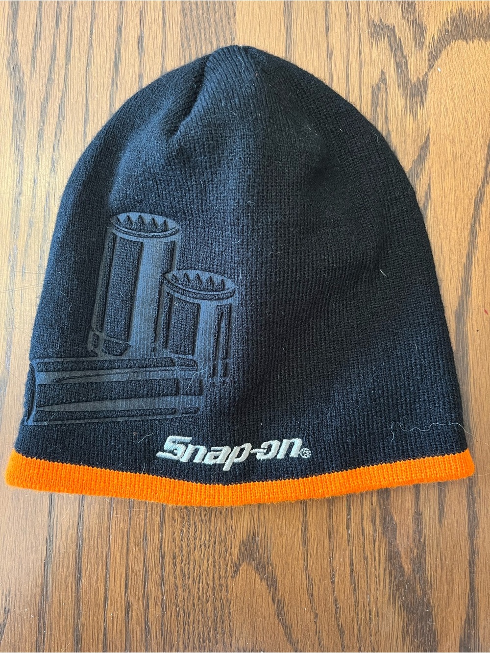 Snap-On Black Beanie with Orange Trim